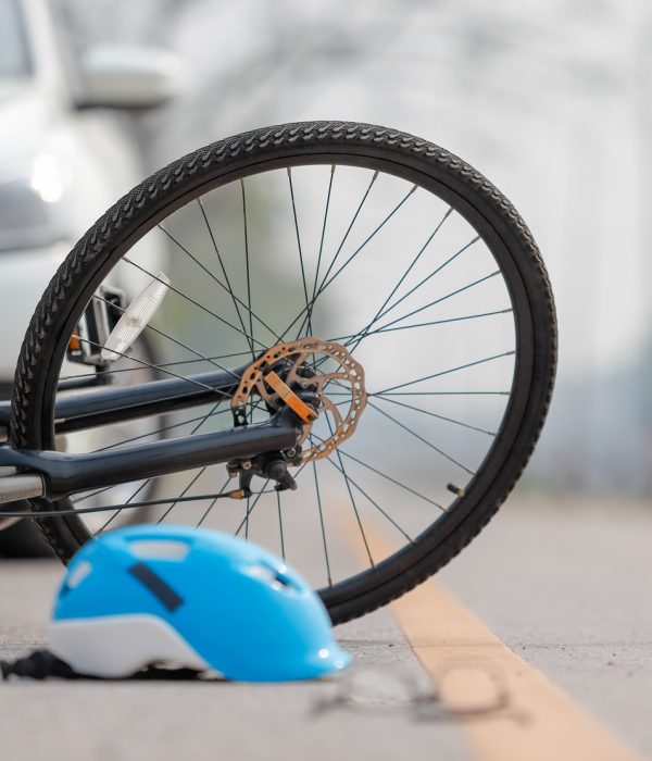Accident car crash with bicycle on road